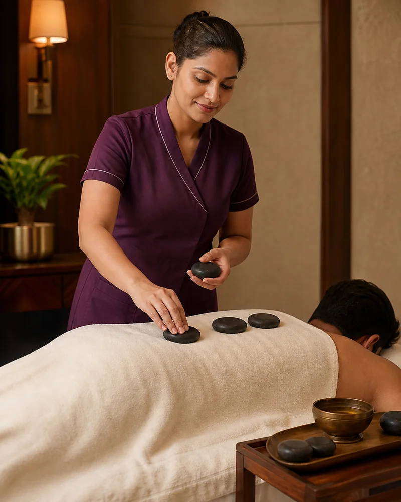 Warm stones arranged for massage